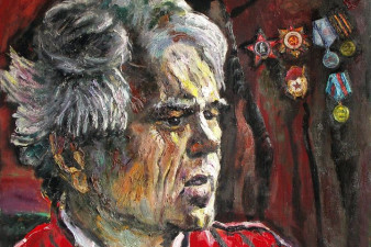 Писатель-фронтовик Виктор Астафьев. 2010. Холст, масло. 100х120. Собственность автора